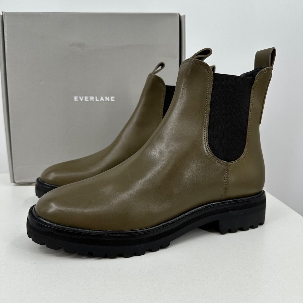Everlane The Lug Chelsea Boot Beech Green 11 Women's Leather Ankle Chunky Sole
